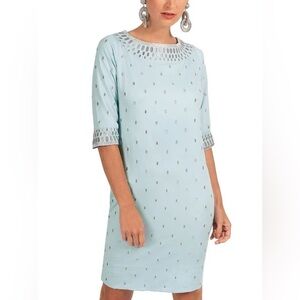 NWT GRETCHEN SCOTT Rocket Girl Jersey Dress Pale Blue & Silver Size Small